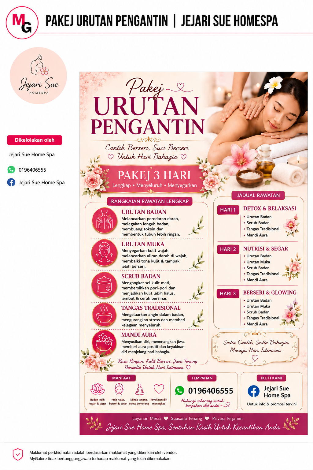 Pakej Urutan Pengantin 3 Hari by Jejari Sue Home Spa