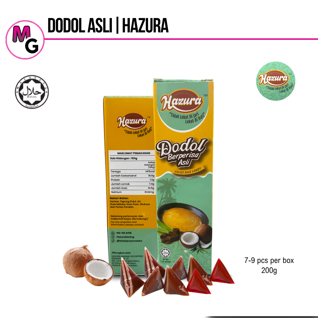 Hazura Dodol Asli - Authentic Malaysian Sticky Rice Candy 200g box