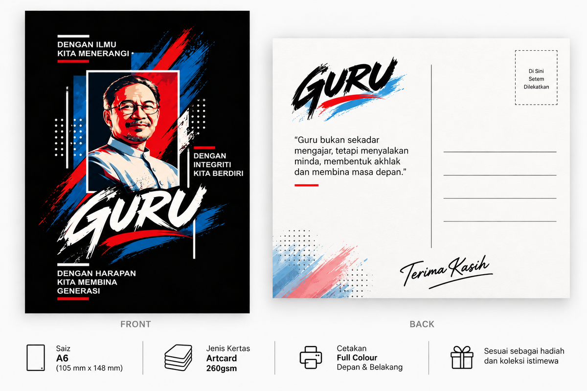 Front and back of the special-edition Guru postcard free gift