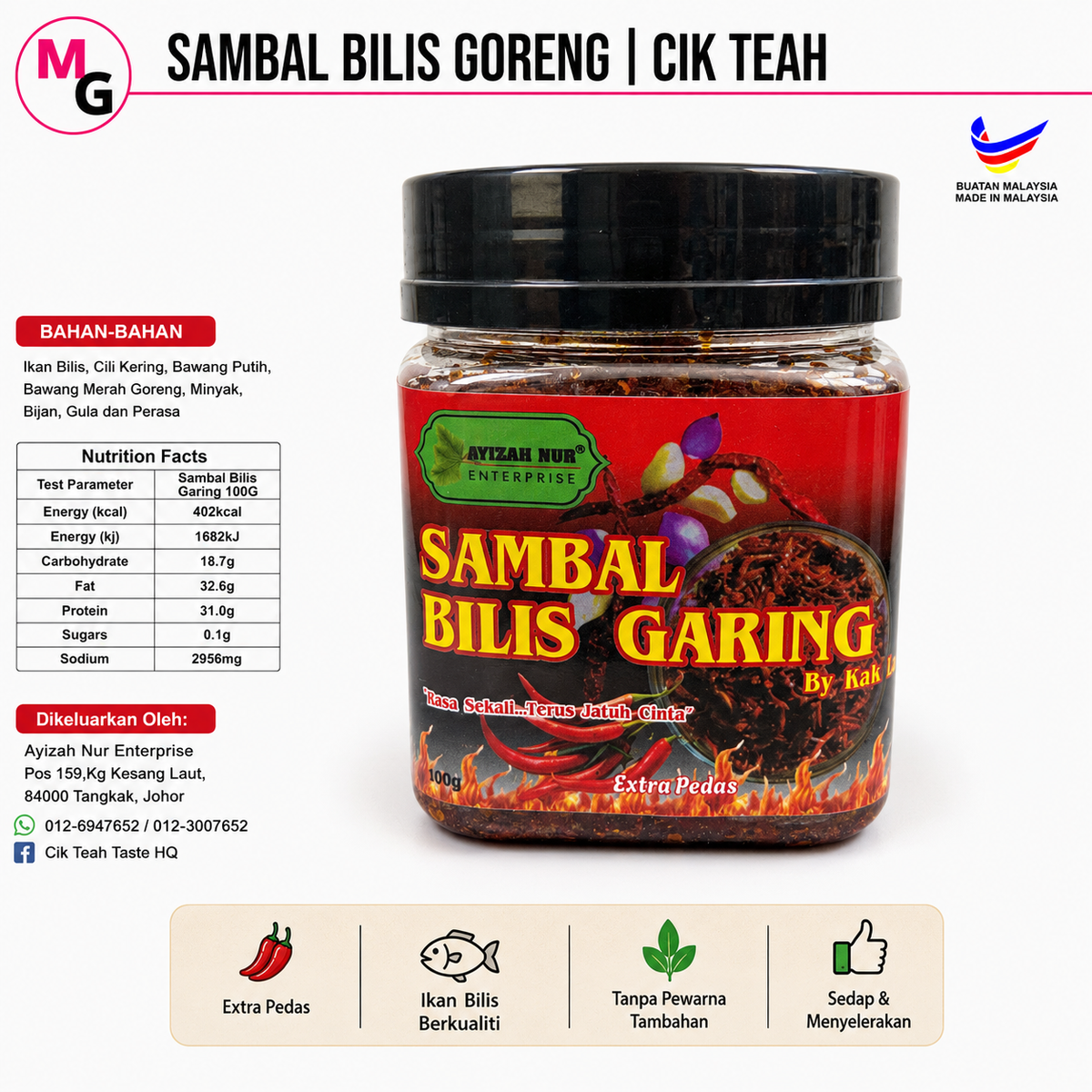 Sambal Bilis Garing by Cik Teah, 100g